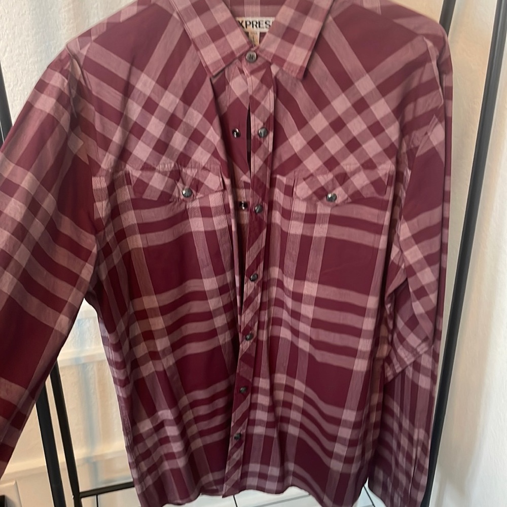 Maroon Long Sleeve Button Up Shirt